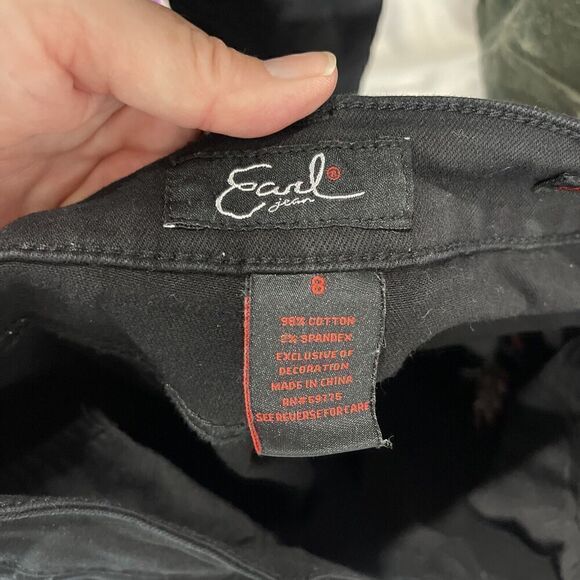 Women Junior Embroidered Jeans Size 8 Black Stretch Skinny Floral Boho Rodeo Med - Picture 6 of 10